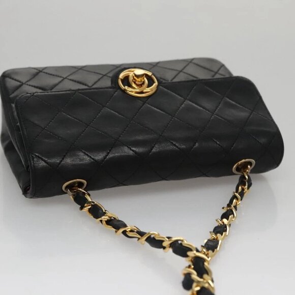 CHANEL Chain Matelasse Shoulder Bag Lamb Skin Black Gold CC Auth PP133 - Picture 7 of 16